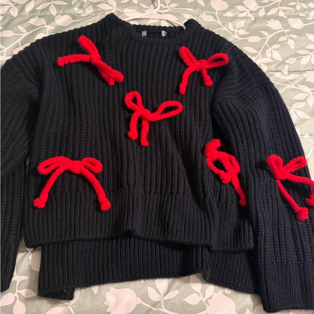 crown & ivy Black Sweater with Red Accents